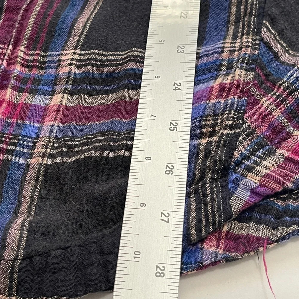 FREE PEOPLE Nordic Day Top Plaid Buttondown Oversized Purple Blue Shirt XS - Picture 14 of 16